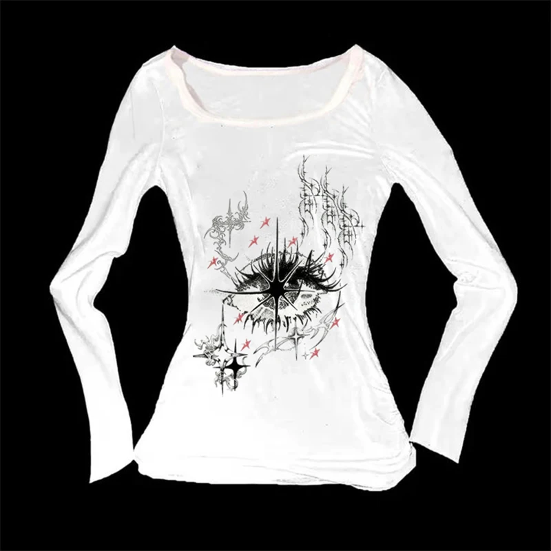 Herbst und Winter neues koreanisches Y2K-Damen-T-Shirt mit schmaler Passform, einfaches tägliches DIY-gedrucktes Langarm-T-Shirt, Basisshirt