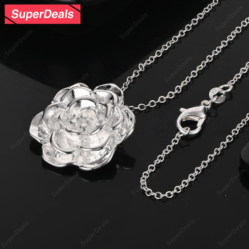 

SuperDeals 925 Sterling Silver Flower Pendant Necklace Girls Birthday Gift Christmas Party Pretty Charm Jewelry 16-30 Inch
