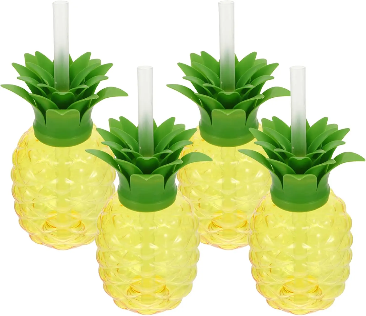 4PC Free BPA Pineapple Cups with Straw Plastic Pineapple Cups with Close Lids Hawaiian Party Cups Luau Tiki and Beach Party Deco