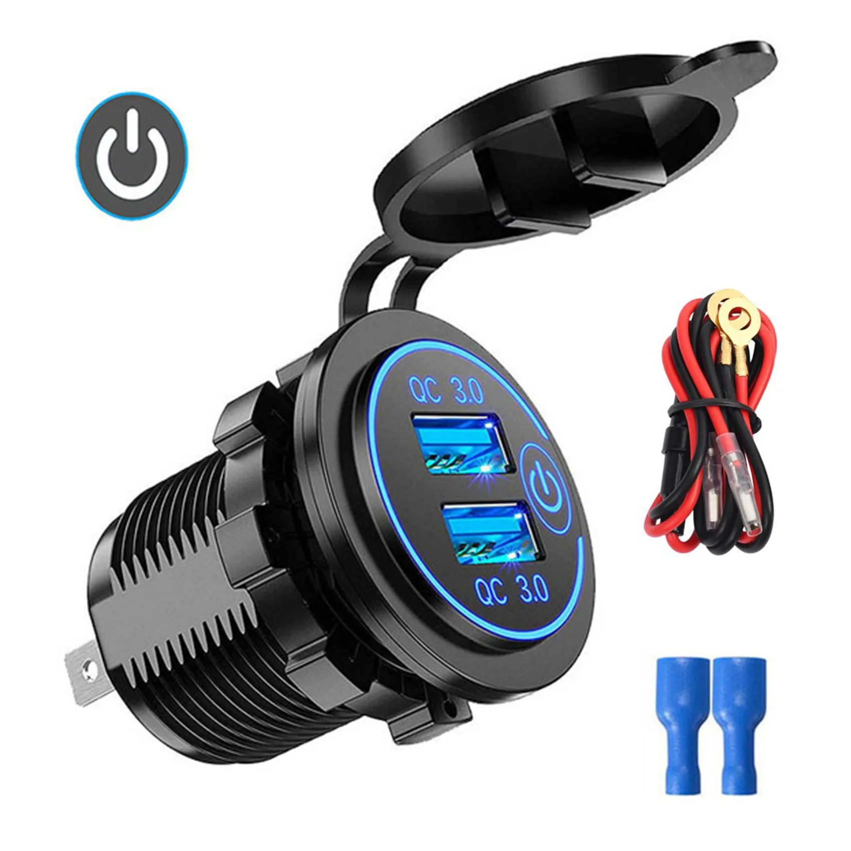 

QC3.0 Quick Charge Socket Car Charger Dual USB 12V-24V-Cigarette-Lighter with Swith Touch Switch for Phone iPad