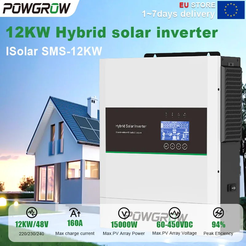 POWGROW 12KW 6.5KW 5KW 3.6KW Hybride Solar Inverter 48V 24V 230V 150A MPPT Ladingsregelaar Zuivere Sinusgolf Off-Grid Hybride Inverter Met WIFI