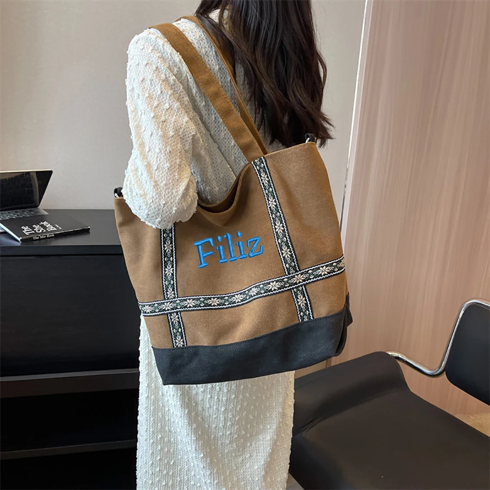 

Large Capacity Tote Bag, Student Shopping Bag, New Custom Embroidery Canvas Bag, Simple And Casual Solid Color Women's Bag