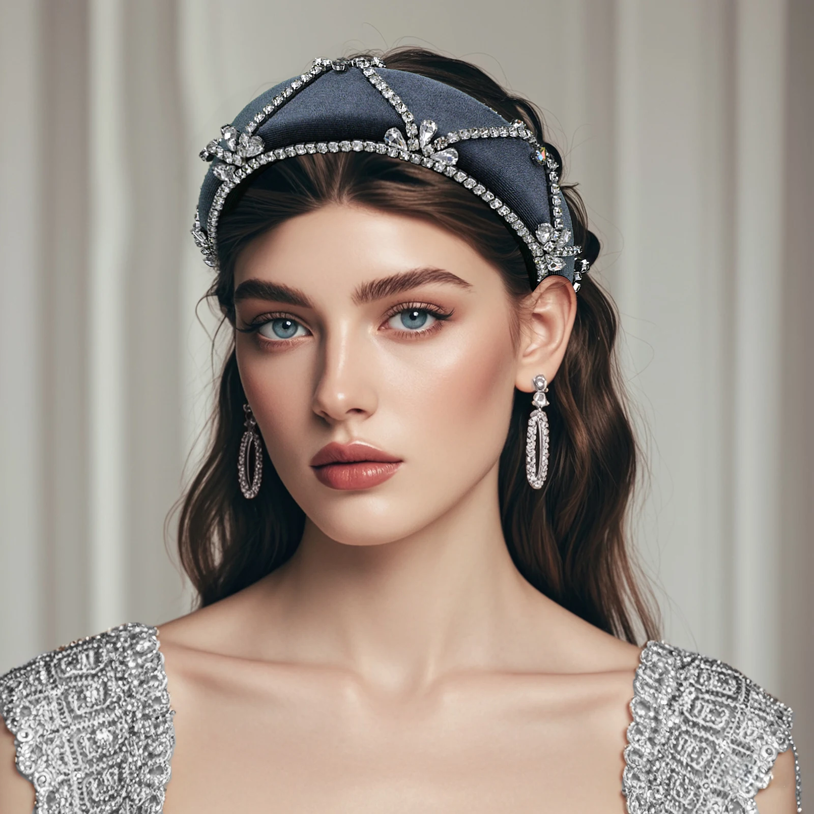 HNYYX Elegant Gray Crystal Hairband Velvet Hair Accessories Palace Style Hair Jewelry Rhinestone Headband Baroque Headpiece A248