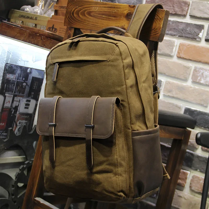 Stylish Canvas Backpack for Men, Multi-functional Travel Daypack School Bag