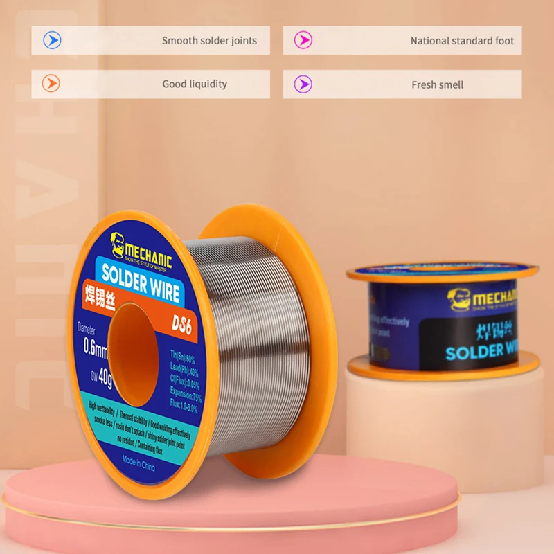 MECHANIC DS6 Soldering Wire Rosin Core 40g 0.3/0.4/0.5/0.6/0.8mm Tin Solder Welding Wire Flux 1.0-3.0% BGA Soldering Tools