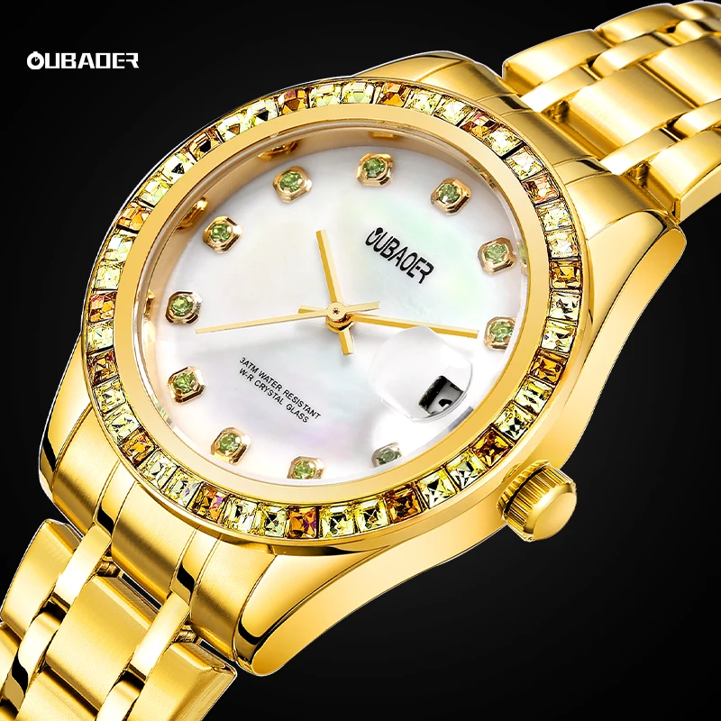 

OUBAOER женские часы с кварцевым механизмом, женские наручные часы из нержавеющей стали, женские стильные очаровательные женские часы серии Heartbeat