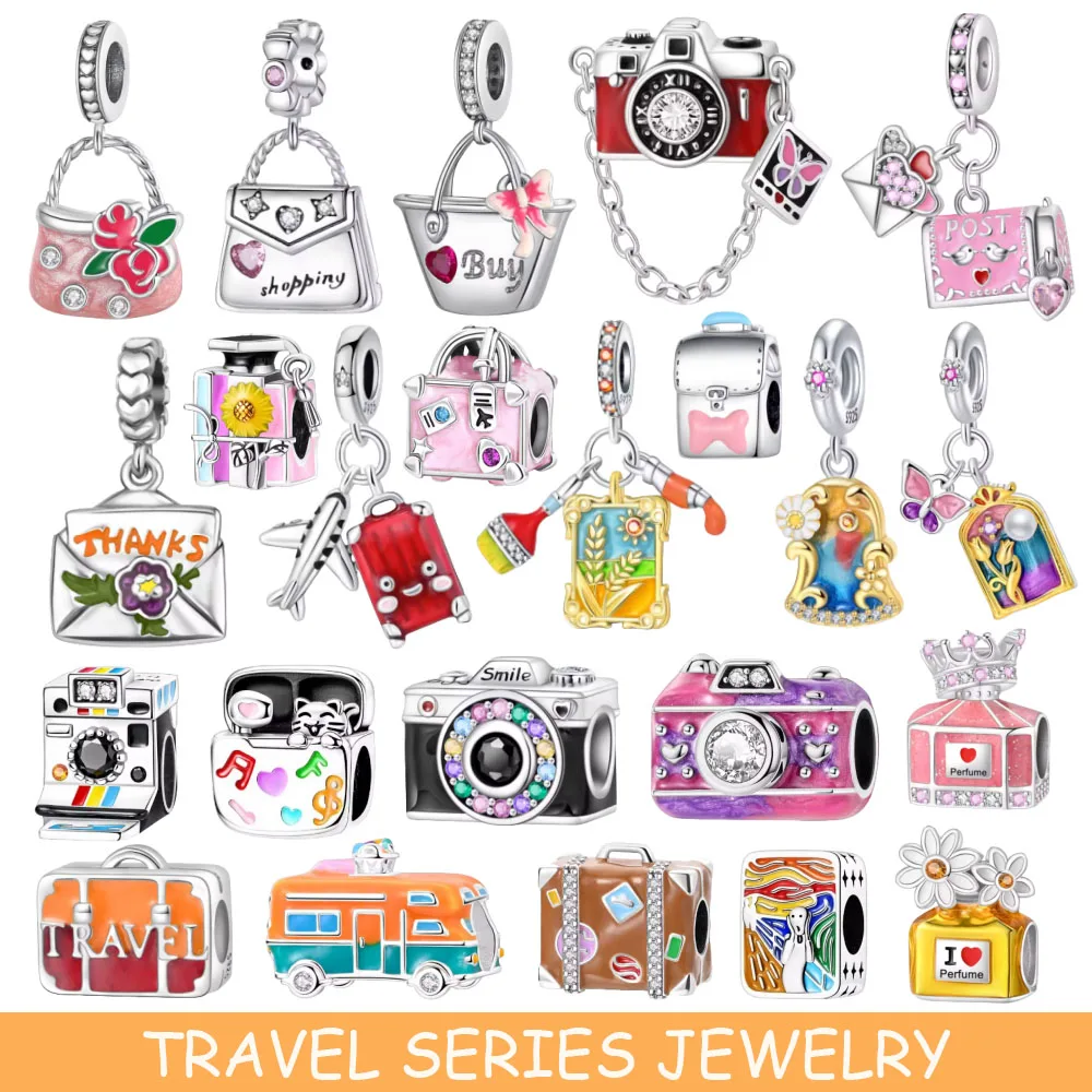 

Around the World Travel Series 925 Silver Suitcase Magic Book Sieve Camera Charm Fit DIY Bracelet Necklace Matching Jewelry Gift