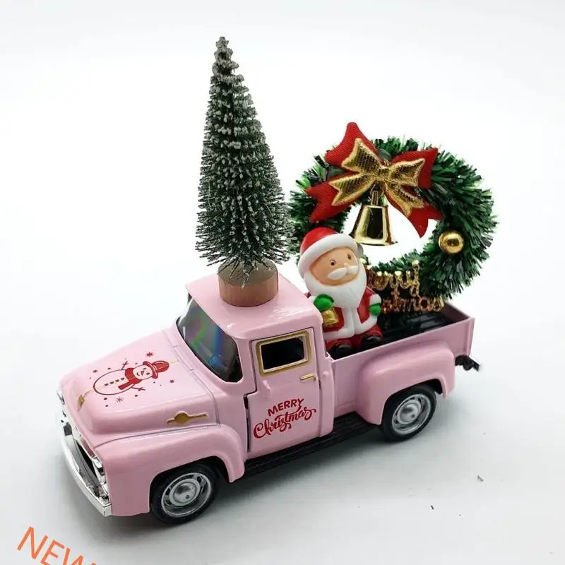 Christmas Farmhouse Truck Decors,Christmas Decorations for Home Holiday Metal Pickup Truck Car Model with Wreath/Tree