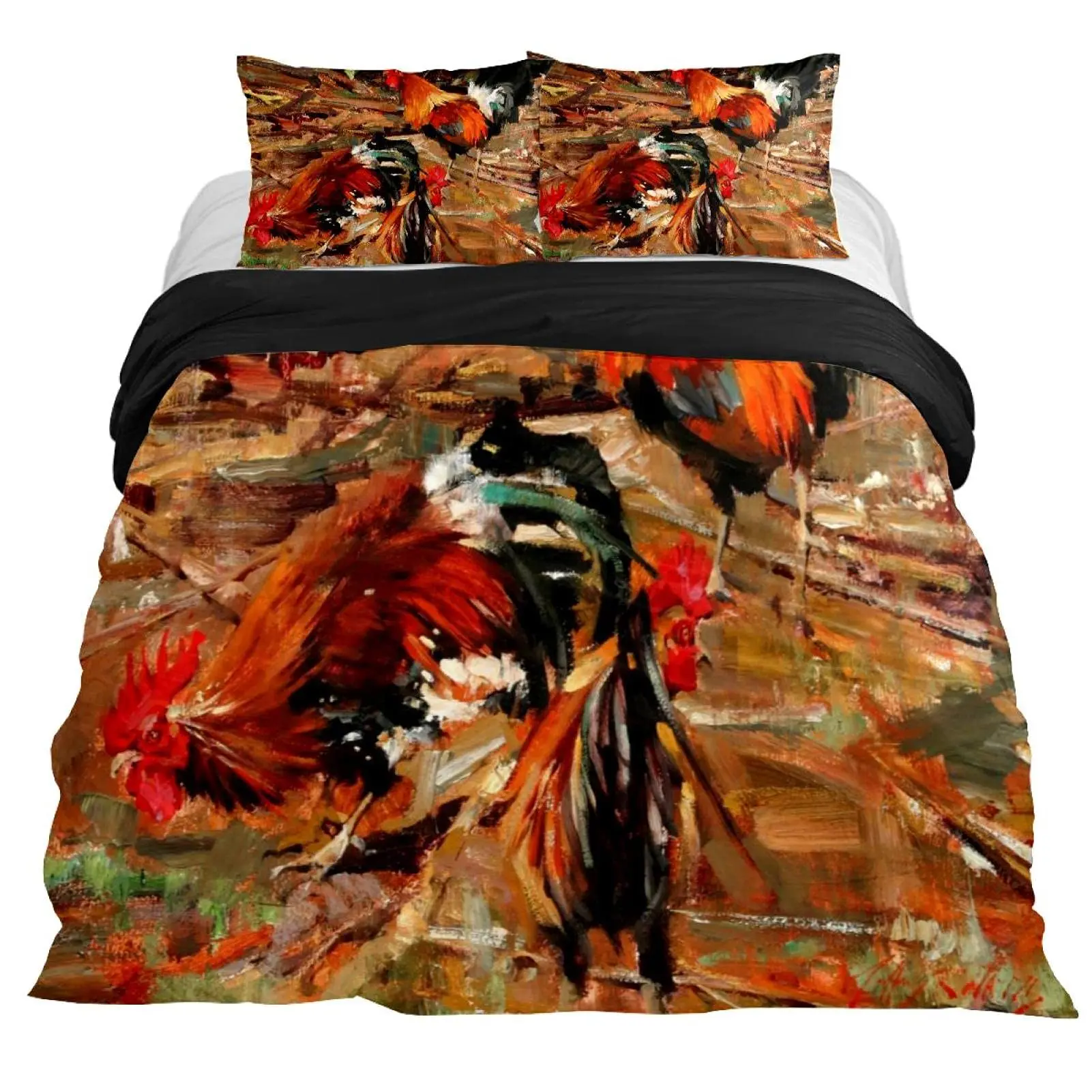 Rooster Comforter Cover King Full Size for Boys Girls, Rustic Rooster Bedding Set Duvet Cover Vintage Bedding Collection 3Pcs