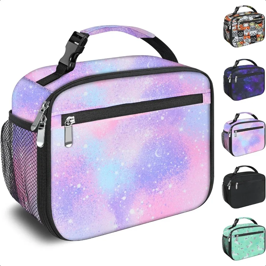 

Lunch Box for Boys Girls Lunch Bag Insulated Durable Lunchbox Lunch Tote Bag for School Pink Starry Sky