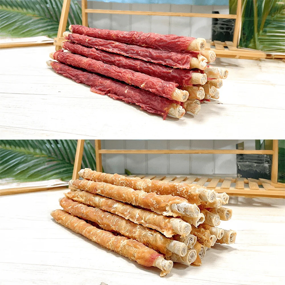 10.58oz/300g(3 Count) 13.4'' Super Chicken Wapped Cowhide Stick, All Natural Ingredients, Natural Dog Treats, Healthy