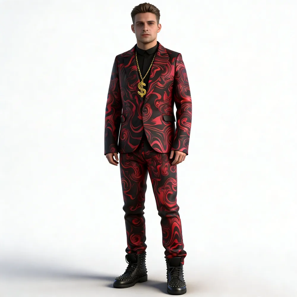 

Мужской костюм с принтом для выступлений: пиджак и брюки для бара, ночного клуба, сцены, вечеринок, красный/черный