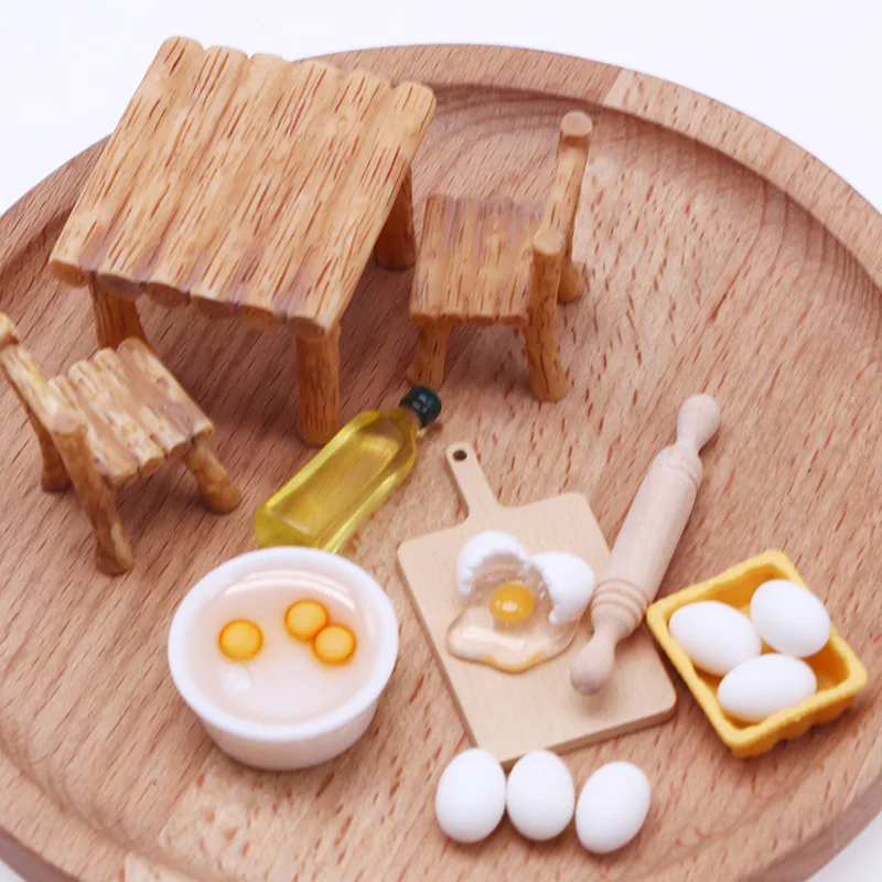 Dollhouse miniature scene edible tools, resin chair rolling pin olive oil egg model