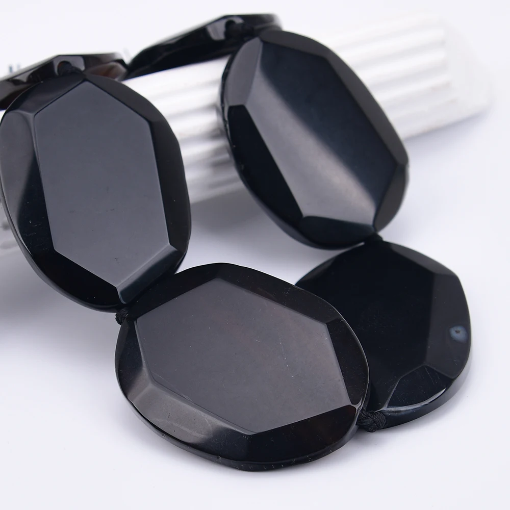 APDGG Large Size 58mm Natural Black Agate Smooth Cutting Big Chunky Slice Loose Pendant Beads 15'' Strand Jewelry DIY view 5
