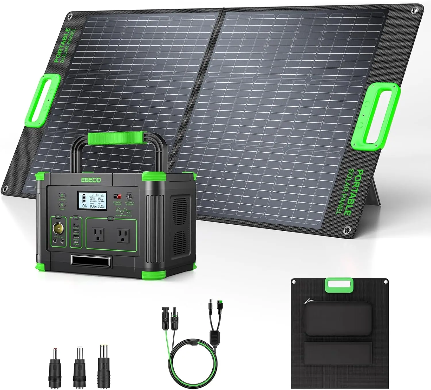 

500W Portable Power Station with 100W Solar Panel, 519.48Wh Solar Generator Kit with 60W USB-C PD Output, 120V Pure Sine Wave AC