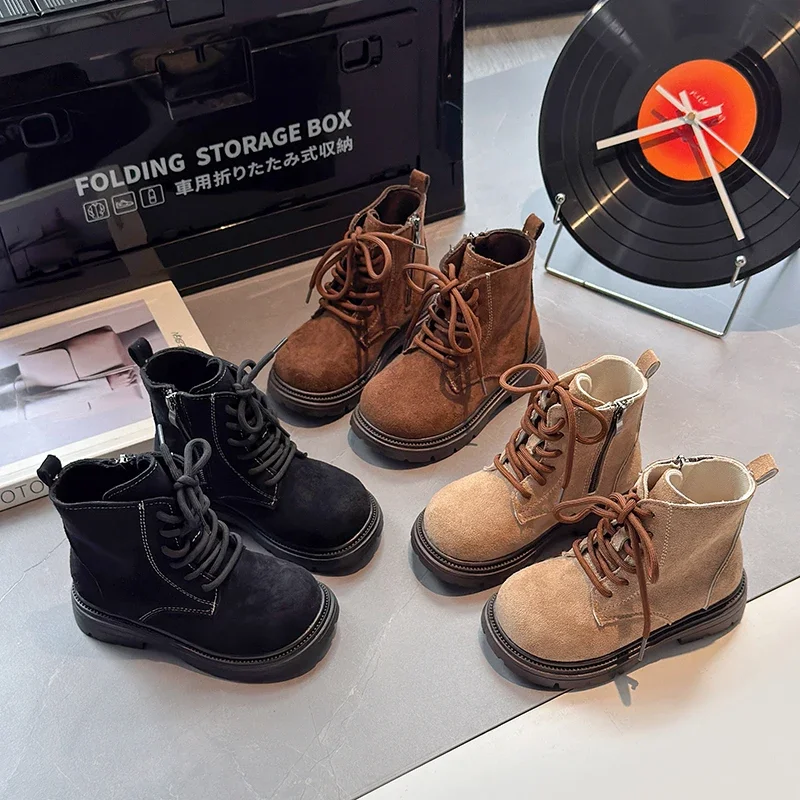 

Весна-Осень 2023, новые детские модные кожаные ботинки цвета хаки, простые туфли для мальчиков и девочек, мягкие нескользящие детские полусапожки