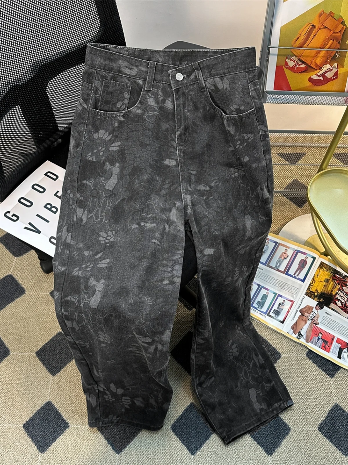 

Autumn New Men's Printed Jeans Fashion Chic Snake Pattern Denim Pants American Fashion High Street Male Straight Trousers