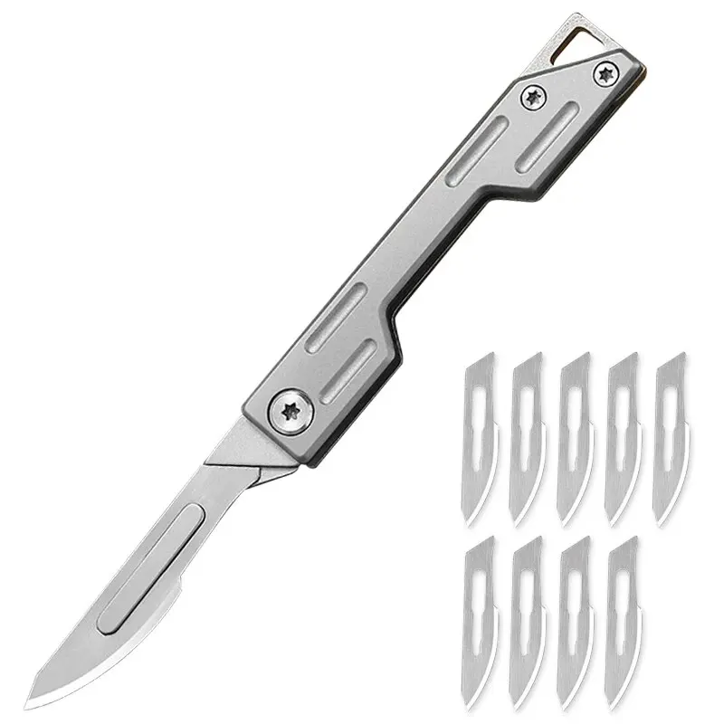 [Hot Sales] Folding Knife Stainless Steel Pocket Knife with 9 Disposable Blades, Sharp Hobby Knife Craft Knife Kit