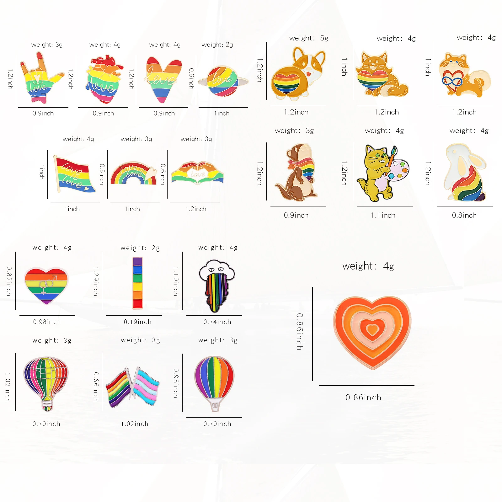 Alfileres de solapa de arco iris, alfiler de amor, globo de aire caliente, Pin de corazón de melocotón, Pin de arco iris del mismo sexo, Pin de bandera de arco iris, puente