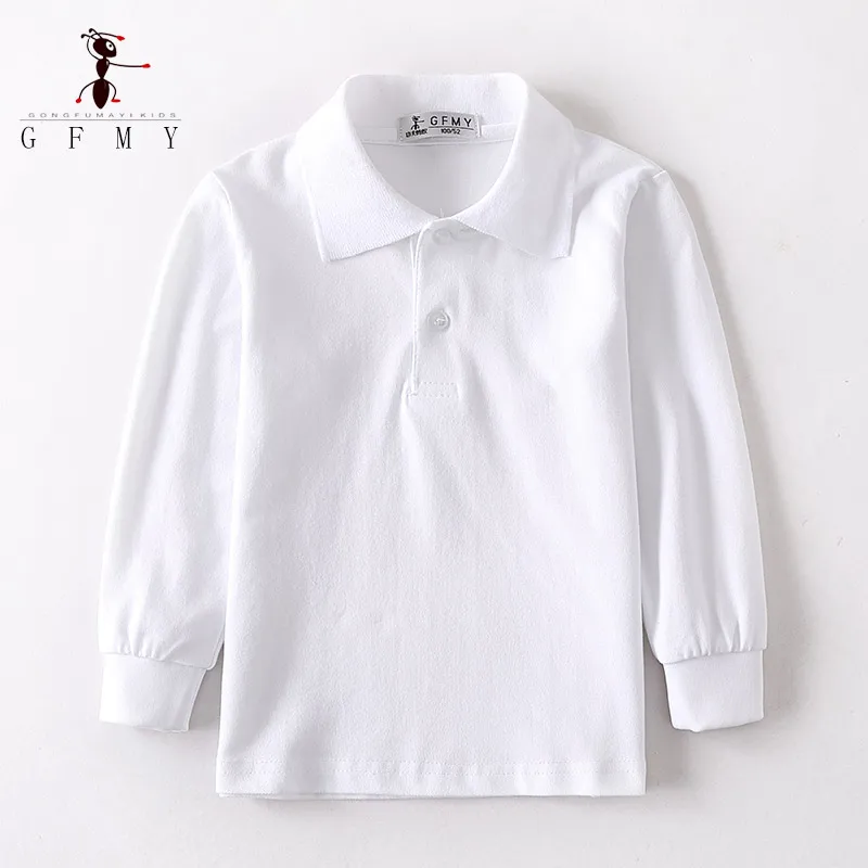 GFMY Children's Lapel Long Sleeved White Polo Shirt  Boys Girls Breathable  Cotton Popular Polo Shirt 3T-18T School Uniform TopS