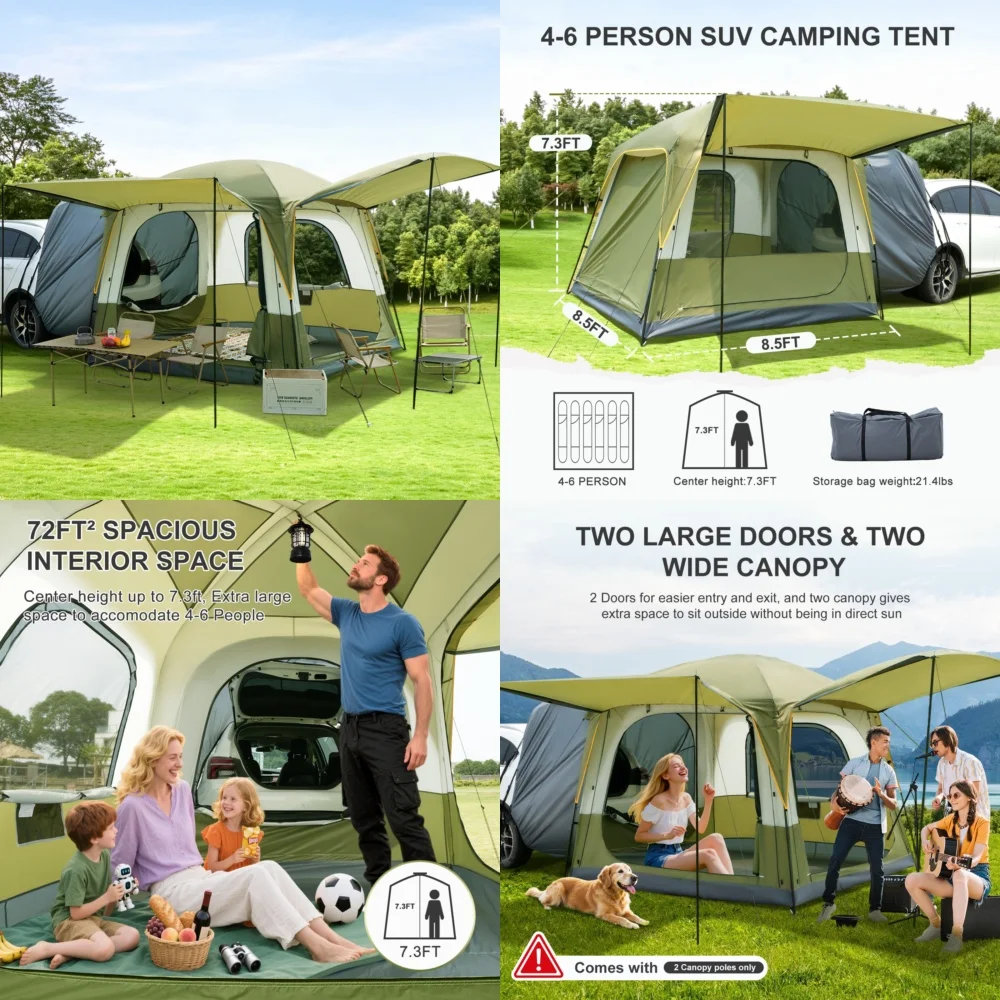 

GazebosВодонепроницаемая палатка для кемпинга на 4-6 человек с полиуретановым покрытием 3000 мм идеально подходит для использования задней двери автомобиля