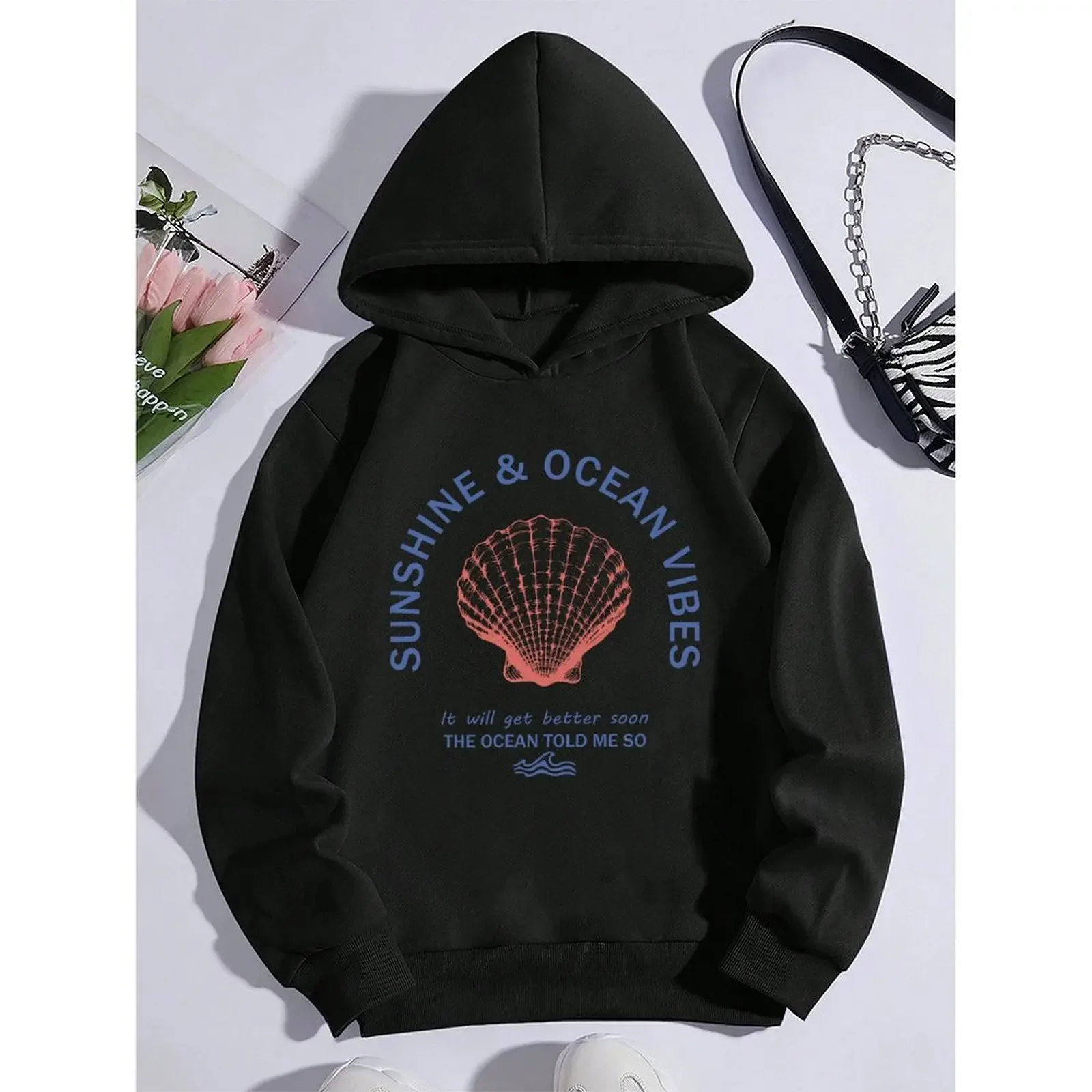 

Women's Sweater Hoodies Sweatshirts Velvet Winter Casual Spray-painted Print Colorful Long Sleeve Pullovers Autumn Woman Clothes