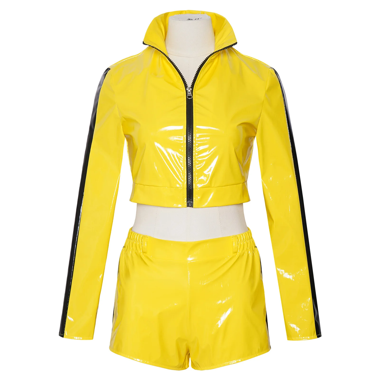 Kill Bill The Bride Beatrix Kiddo Cosplay-Kostüm, gelbes kurzes Set, Damen-Anime-Cosplay-Outfit für Halloween, Karneval, Auftritte
