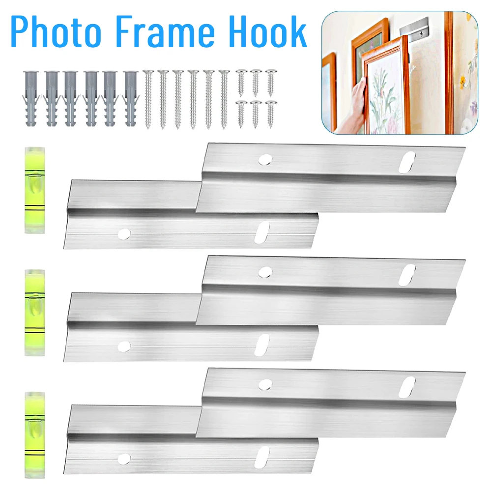 3 Pairs Reusable Photo Frame Hook Z-shape Iron Hanging Sheet Picture Hanger Seamless Oil Painting Mirror Wall Holder With Screws