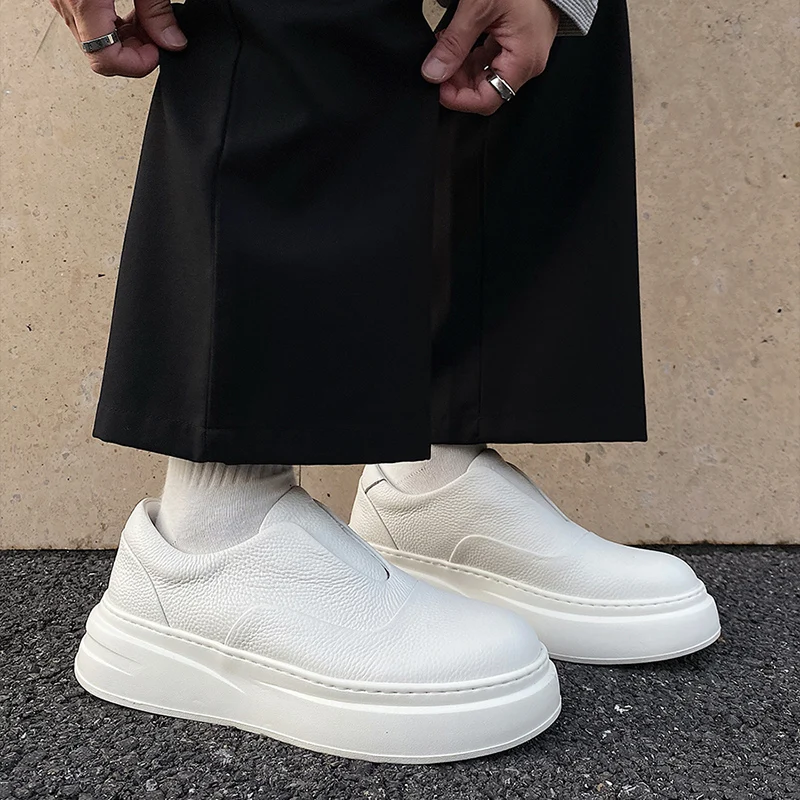 

Height increasing 5CM genuine leather white shoes men's top layer cowhide ultra light thick sole height increasing board shoes