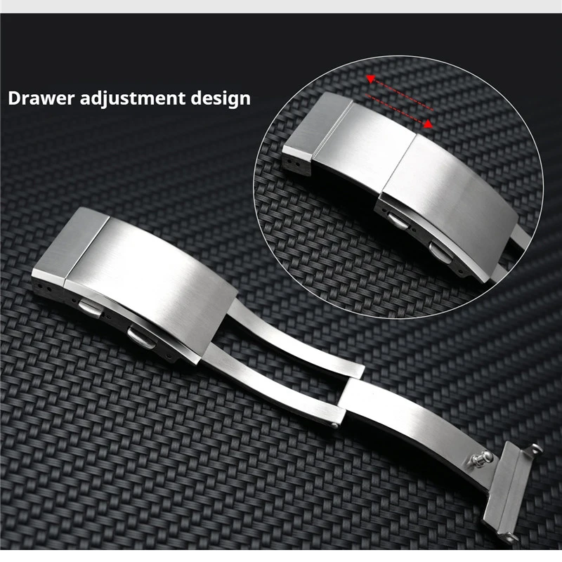 316L Stainless Steel Watch Buckle Double Push Extension Folding Buckle Brushed Metal Watch Band Clasp 16mm 18mm 20mm 22mm image 3