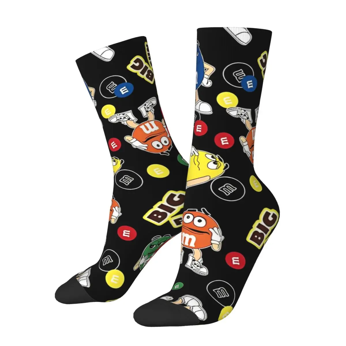 Cool M & M Abstract Big Fun Candy Basketball Socks Rainbow Candy Polyester Crew Socks for Unisex Non-slip