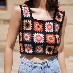Granny Square Crochet Vest Top Sleeveless Open Knit Crop Top Women Teen-girl Spring Summer Fairycore Boho Festival Outfit