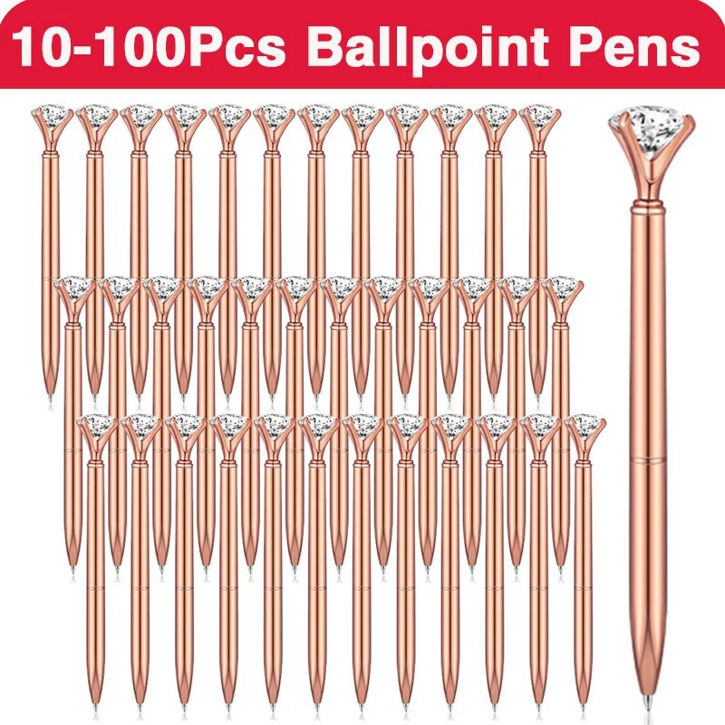 

10-100 шт., шариковые ручки розового и золотого цвета, шариковые ручки с бриллиантами, необычные милые хрустальные ручки, подарок для женщин и девочек, подарок