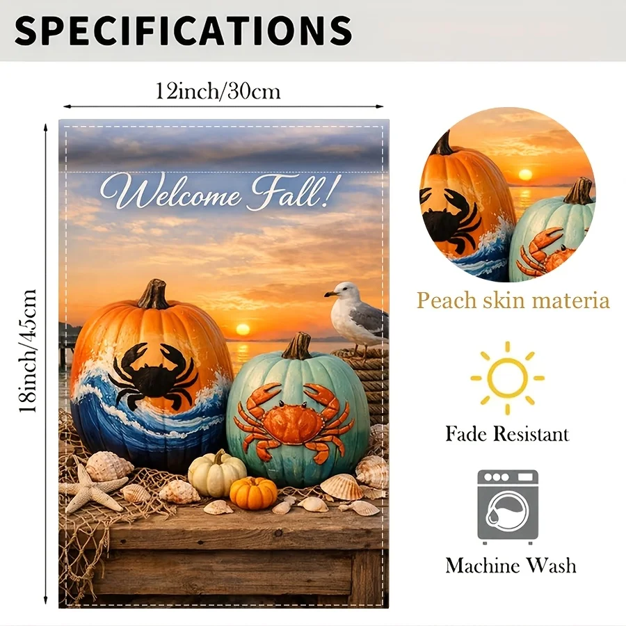 2D Flat, 2D-1pc 2d Print Garden Flag 12*18in Retro Welcome Autumn Pumpkin Crab 2D Garden Flag Peach Skin Double-sided Welcome Flag Is Very Suitable for Garden, Lawn, Courtyard, Home, Outdoor, Beach Decoration Flag Outdoor Decoration Popular Latest.