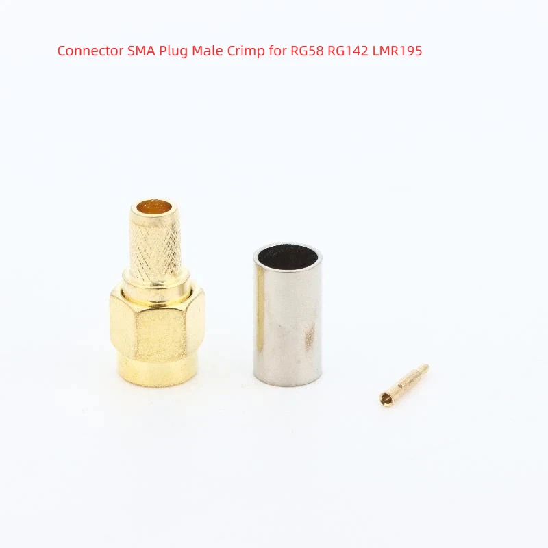 @*RF Coaxial SMA Male Crimp Adapter High Conductivity Straight Connector Fits RG58 RG142 LMR195 Network Cabling Use
