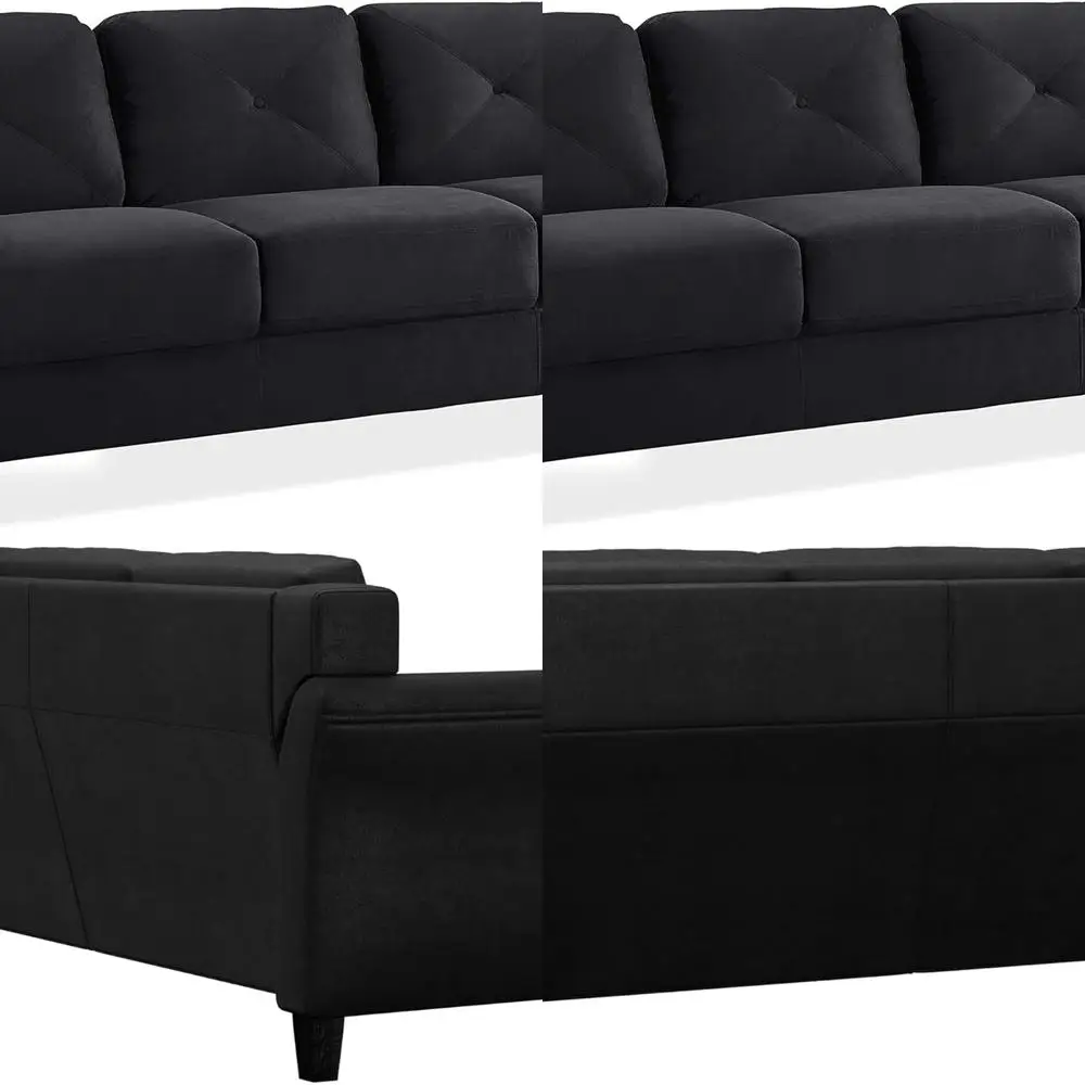 Sofá Harrington tapizado de microfibra negro con brazo curvo, soluciones de estilo de vida