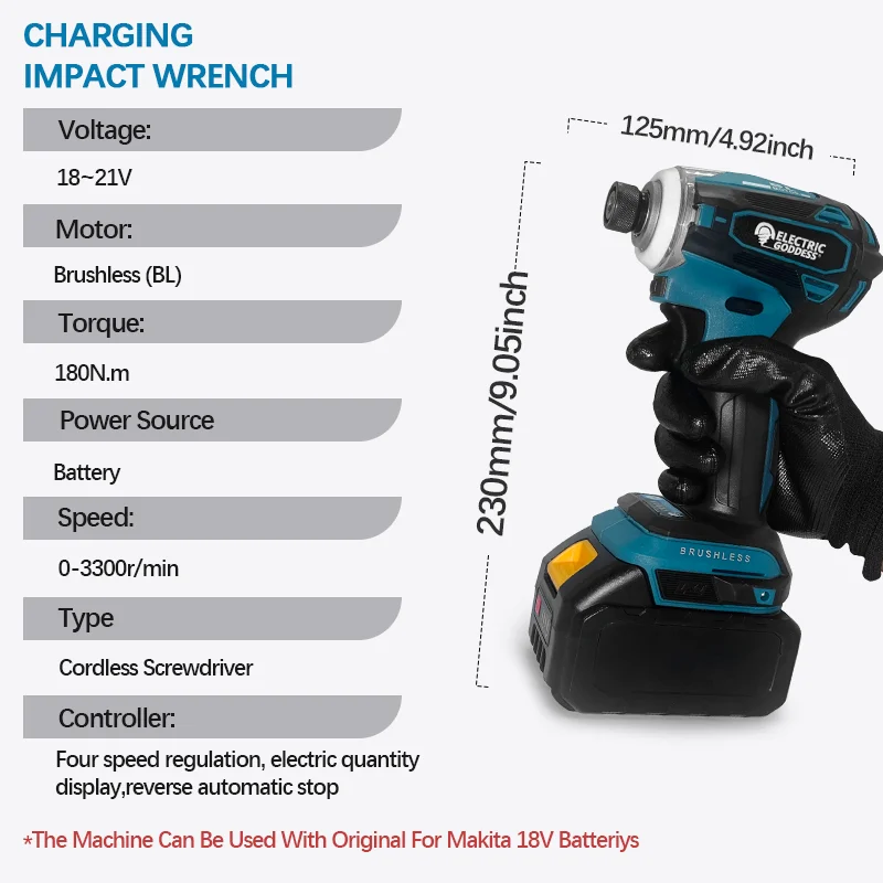 Electric Goddess DTD171 Brushless Impact Electric Driver Screwdriver Cordless Rechargeable Power Tool For Makita 18V Battery ﻿