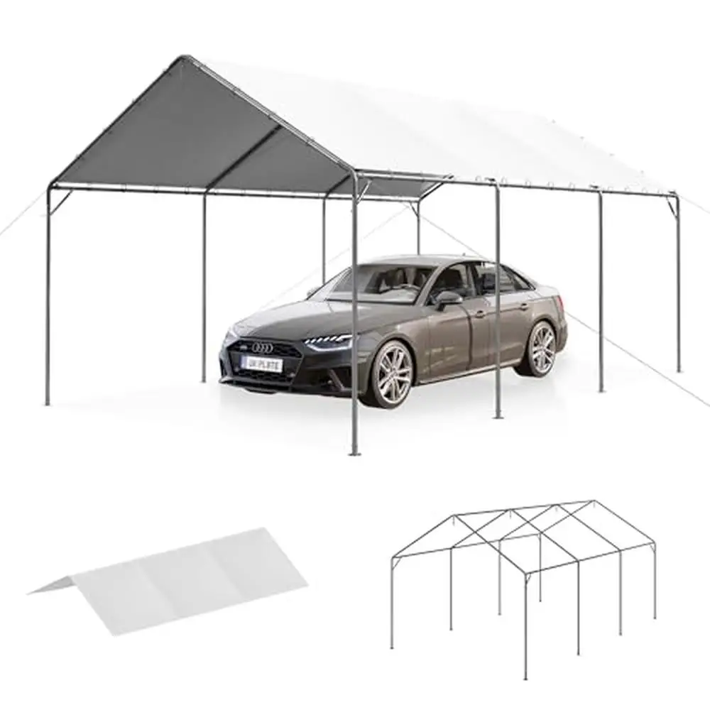 Heavy Duty 12'x 20' Carport Canopy with Steel Frame & Waterproof All-Season Tarp Portable Garage Car & Truck Sturdy Galvanized