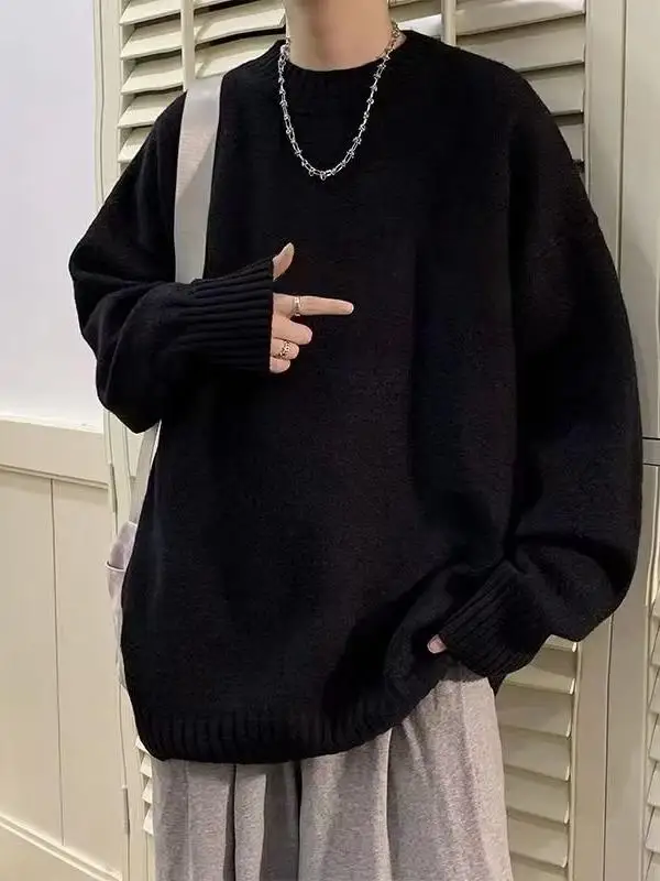 

Мужской свободный ленивый круглый трикотаж Ne, однотонный универсальный зимний модный повседневный свитер, одежда для пар, молодежная вита...