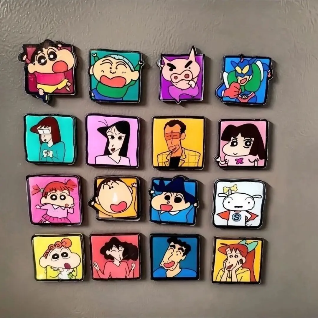 16 pcs/set Crayon Shin-chan magnetic movable refrigerator magnet ins style popular anime magnetic sticker DIY fridge magnet