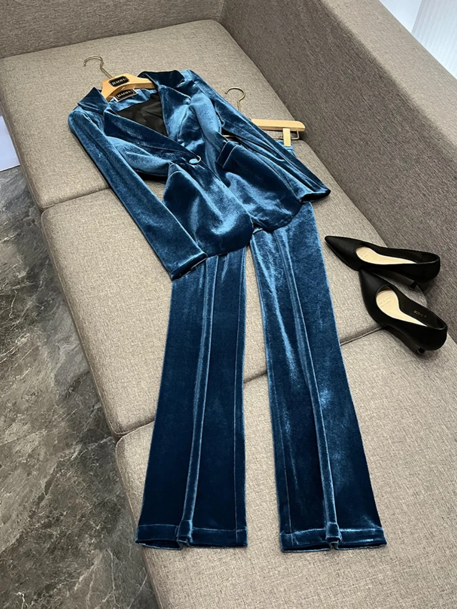 

Модный облегающий бархатный костюм для женщин, Новое поступление, профессиональный золотой цвет, китайский производитель, зимний сезон