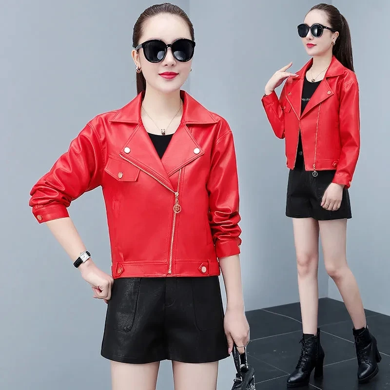 

Woman Leather Jacket Coat Spring Fall Fashion Bomber Coat Womens Locomotive Jacket Tops Korean Slim PU Leather Jacket Outwear