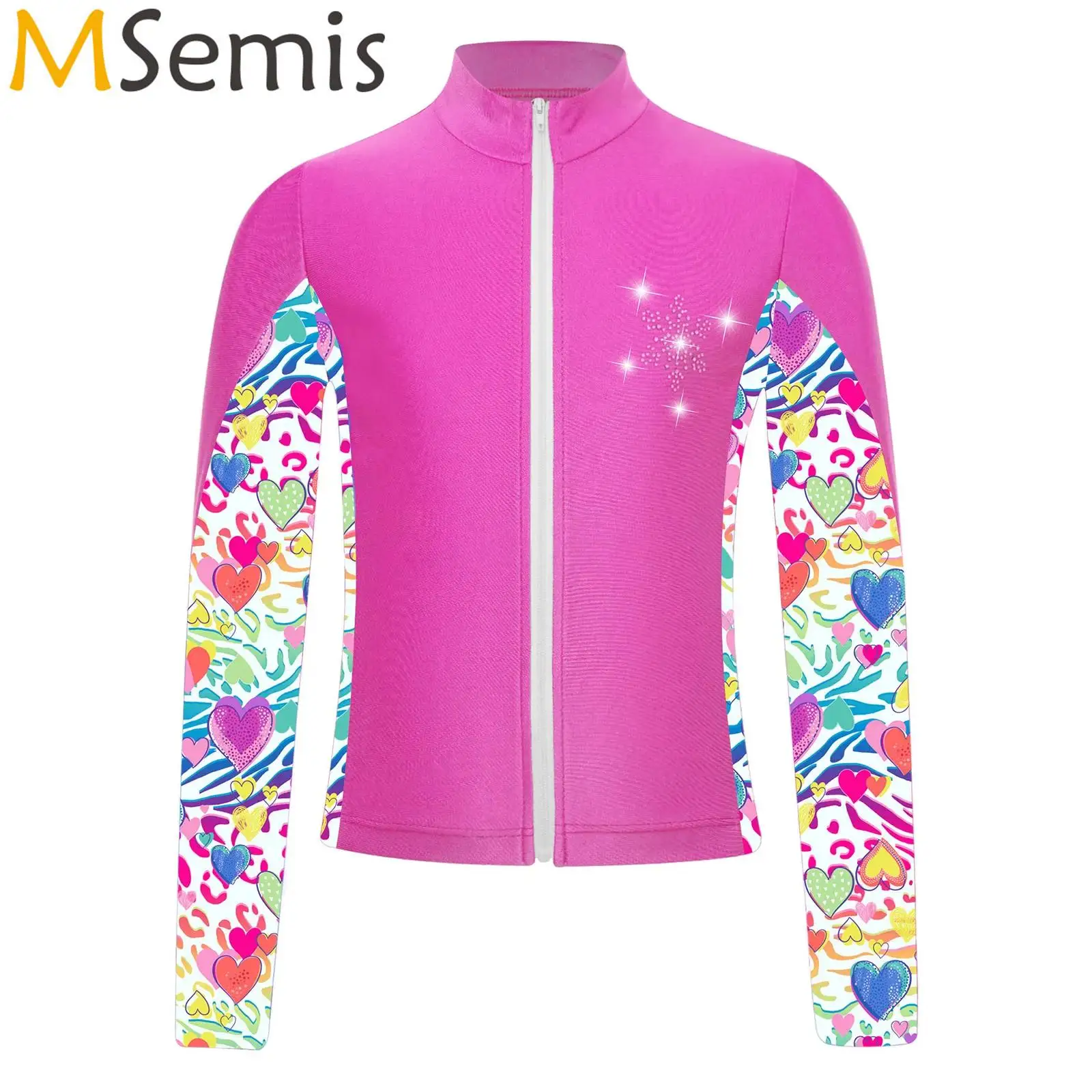 

Детский свитшот для гимнастики и фигурного катания для девочек, топы на молнии с длинными рукавами, блестящий спортивный свитшот со стразами и принтом снежинок