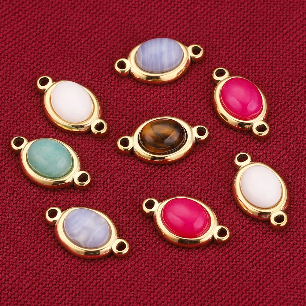 4pcs Stainless Steel Double Hole Connectors Natural Stone Gold Plated Charms for Jewelry Makings DIY Bracelet Supplies Findings