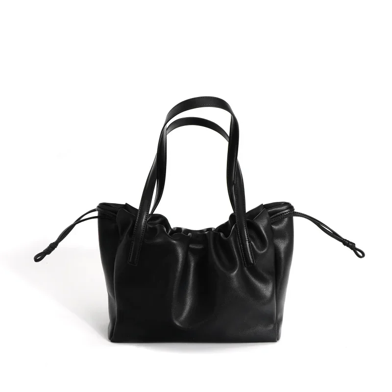 LOERSS-Sac fourre-tout en cuir de vachette pour femme, initié à la proximité française, sac à main Wstring, plissé, mode, sac à bandoulière, décontracté, femme