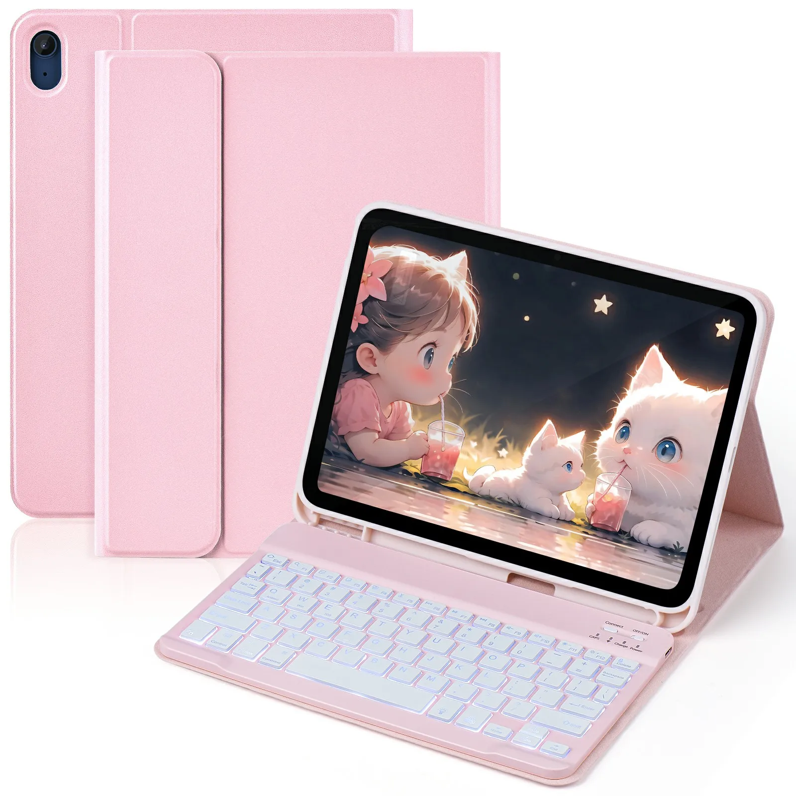 

SK-1099D Для iPad (2025)/10.9 (2022) Кожаный чехол для планшета с клавиатурой BT — розовый