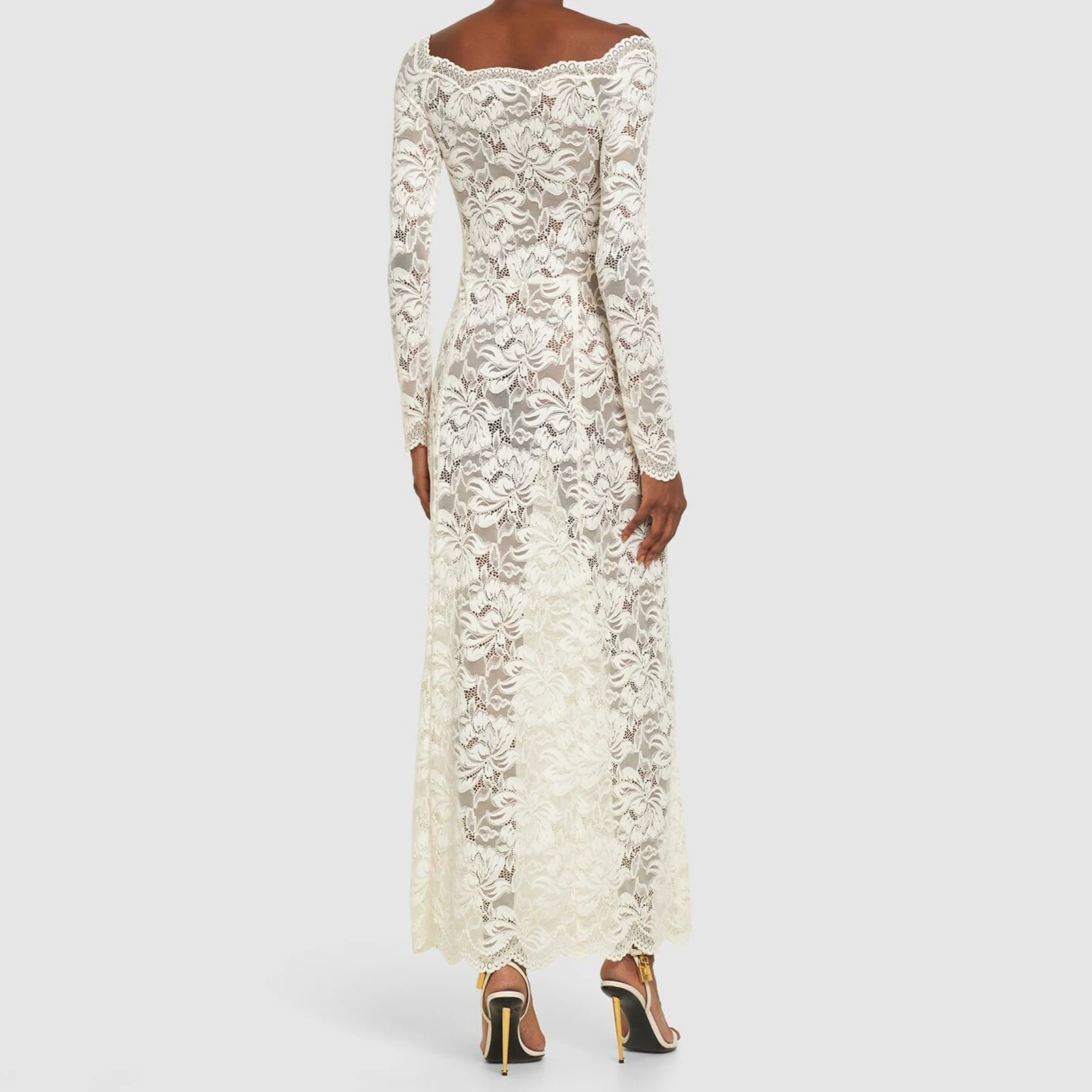 New Fashion Women Autumn Sheer Lace Dress Long Sleeve Off Shoulder Strapless Cocktail Party Dress Hot Sale S M L