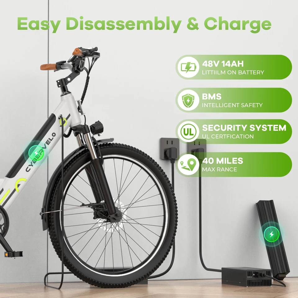 Cybervelo EK2 1000W Peak Electric Bike for Adults, 26 Inch Step-Thru Urban Commuter Ebike, Built-in Removable Battery, 7-Speed City Travel E-Bicycle image 13