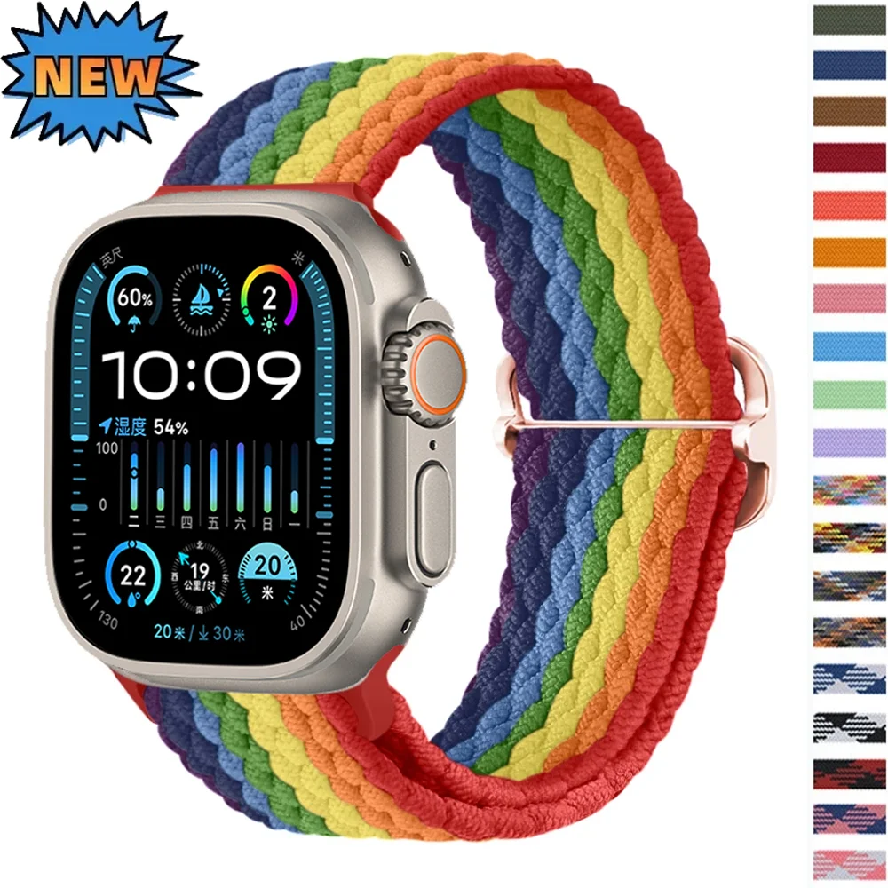 Nylon geflochtenes Schlaufenarmband für Apple Watch 9 8 7 45 mm 41 mm 6 5 4 SE elastisches Armband Band iWatch Ultra 3 49 mm 11 10 42 mm 46 mm Gürtel