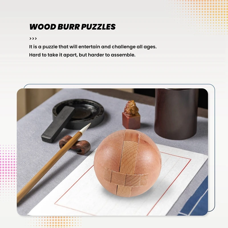 L67A Wooden Puzzle Magic Ball Brain Teasers Toy Intelligence Game Sphere Puzzles For Adults/Kids